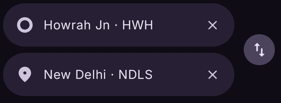 The station search: from Howrah Jn to New Delhi.